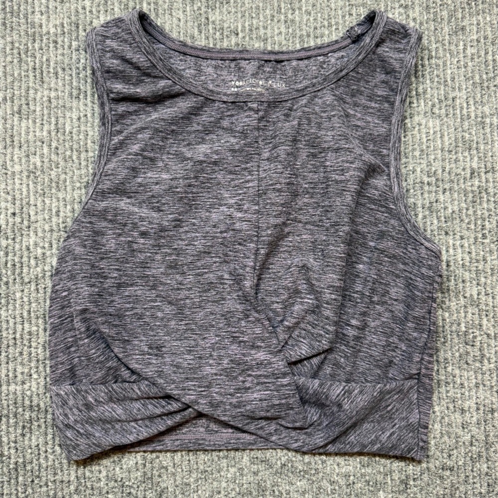 Yogalicious‎ Lux Womens Medium Gray Space Dye Twist Front Crop Tank Top